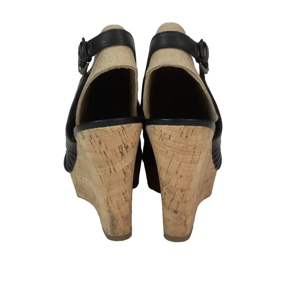 Franco Sarto Sharp Women's Sz 7.5 Black Leather Espadrilles 3.75